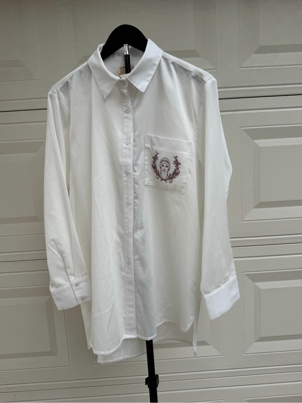 Hara White Organic Cotton Embroidered Goddess Button Down Tunic Shirt L NWT - Picture 6 of 17